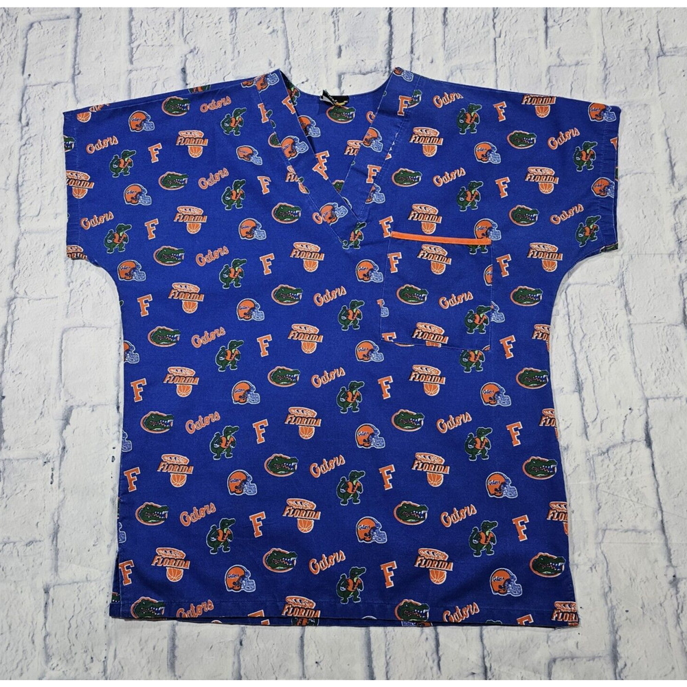 Florida Gators SIZE SMALL Scrub Top Blue Pocket NCAA Dudz Logo Sport